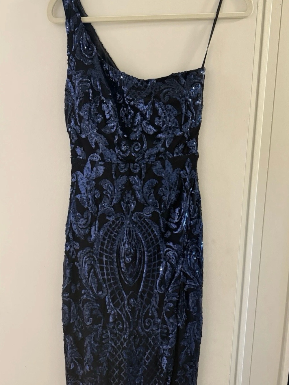 Windsor Navy Blue Sequin One-Shoulder Prom Dress